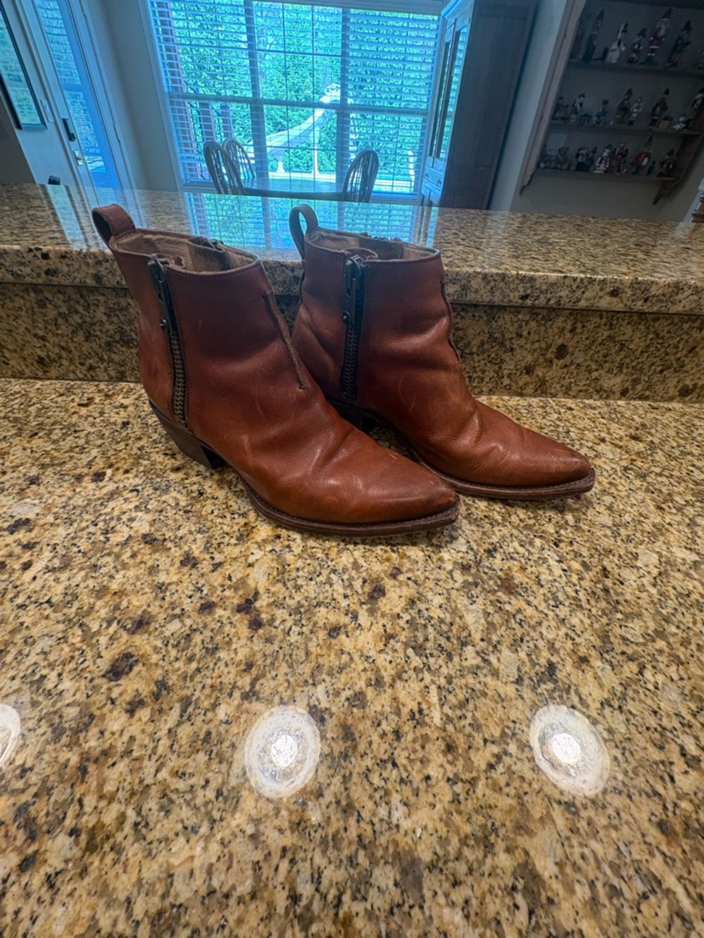 Frye Sacha Brown Leather Moto Short boots (8) Double Zippers